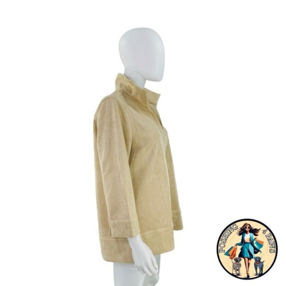 Tuckernuck NEW Bone Ivory Faux Suede Margot Collared 3/4 Sleeve Top Size M - Picture 6 of 10
